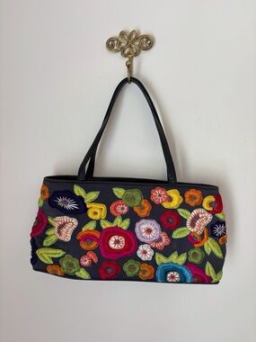 Santi Vibrant Embroidered Floral Satin Shoulder Bag